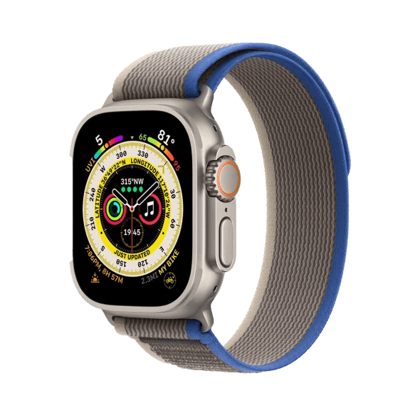 Смарт-годинник Apple Watch Ultra GPS + Cellular 49mm Titanium Case with Blue/Gray Trail Loop - M/L (MQF33/MQEJ3/MQFV3)