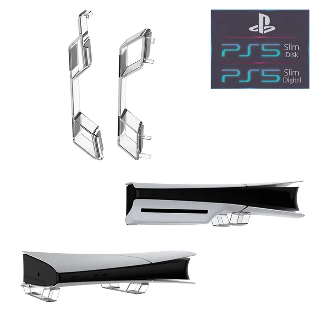 Горизонтальна підставка DOBE (2шт.) для ігрової консолі-приставки Sony PlayStation 5 Slim: PS5 Slim Drive version / PS5 Slim Digital Edition / Прозоро-біла