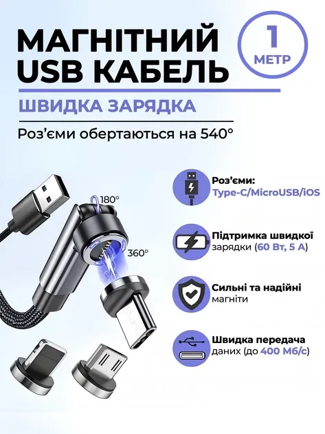 Зарядний кабель передачі даних (Data Transmission) DOBE (200 см) USB Type-C/USB-A для геймпада DualSense консолі Sony PlayStation PS5 | PS5 Slim | PS5 Pro / контролера Microsoft Wireless Controller Xbox Series X/S / Nintendo Switch (OLED)