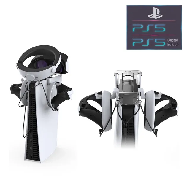 Підставка DOBE для окулярів віртуальної реальності PlayStation VR2 + кріплення для контролера Sense (2шт.) + зарядний кабель USB-A / подвійний USB Type-C для геймпада DualSense консолі Sony PS5 / PS5 Digital Edition