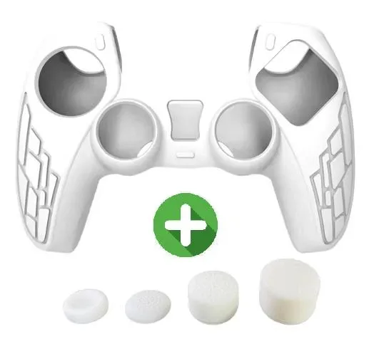 Комплект 5в1: Якісний захисний силіконовий чохол Embossed White для геймпада DualSense Sony PlayStation 5 (PS5) + 4 накладки на стіки (432992855)