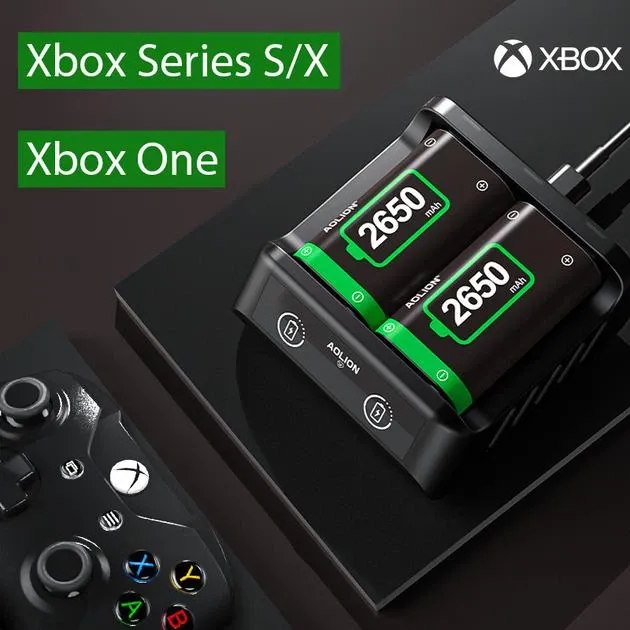 2 акумулятори (2650 mAh) + зарядна станція Aolion AL-XB2010 для геймпадів Microsoft Xbox Series S|X / One з LED-індикацією [447688934] 2