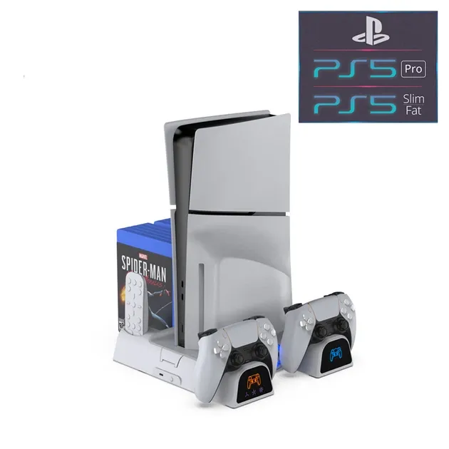Зарядка для джойстика PS5 Dobe Станція для PlayStation 5 PS5 DualSense на 2 геймпади з LED підсвічуванням P5V Сірий