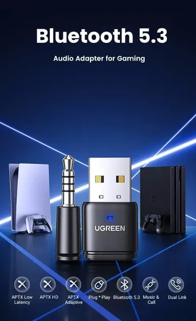 Bluetooth-адаптер бездротовий Ugreen CM668 Bluetooth 5.3 aptX HD AD для PS5 PS4 Nintendo Switch (15765) 3