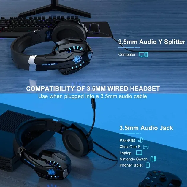 Ігрові бездротові навушники Kotion Each GS400 Ultra з мікрофоном, Bluetooth + 2.4G + AUX, RGB-підсвічування, 7.1 звук, для ПК, PS4, PS5, Nintendo Switch, телефону Black 2