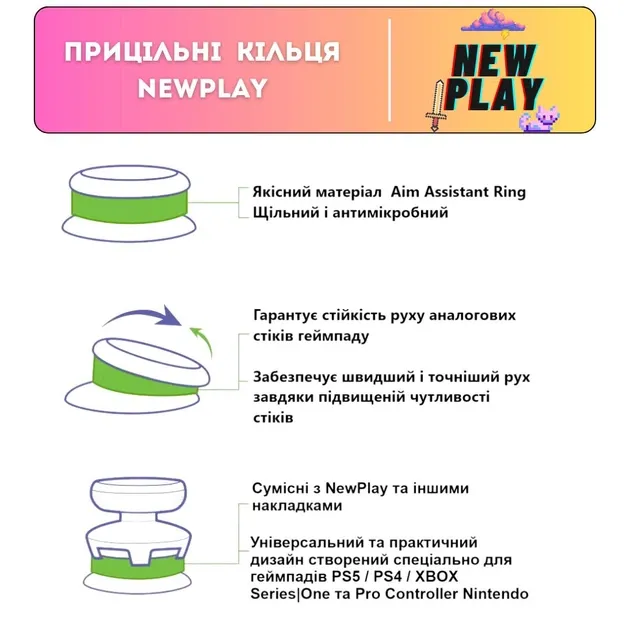 Прицільні кільця на стіки NewPlay Precision Rings (6в1) для Steam Deck / DualSense PS5 / Asus Rog Ally / DualShock PS4 / Xbox One|Series / Nintendo Pro Controller / Lenovo Legion Go [437156129] 3