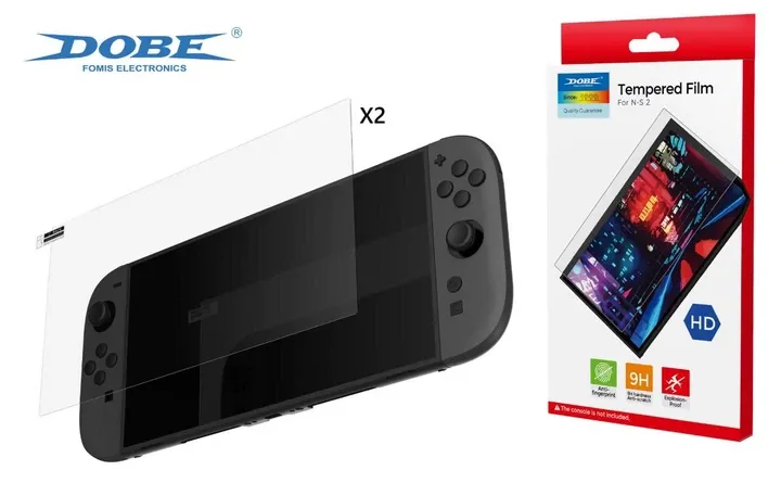Загартоване захисне скло Dobe для ігрової консолі Nintendo Switch 2 (в комплекті 2 шт.)