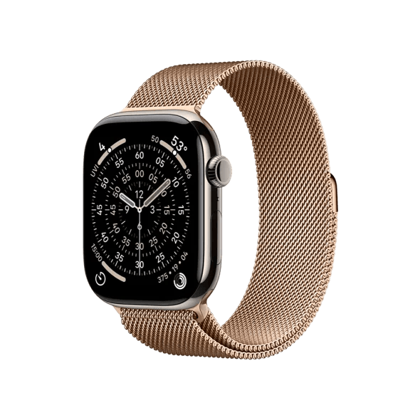 Смарт-годинник Apple Watch Series 11 GPS + Cellular 46mm Natural Tit. Case w. Gold Milanese Loop - M/L (MFAY4+MGJ54)