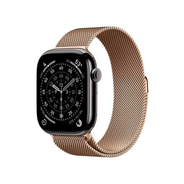 Смарт-годинник Apple Watch Series 11 GPS + Cellular 46mm Slate Tit. Case w. Gold Milanese Loop - M/L (MFC14+MGJ54)